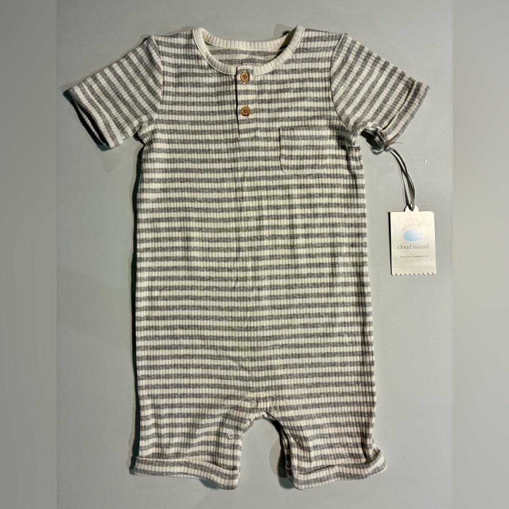 Cloud Island Gray and White Striped Romper